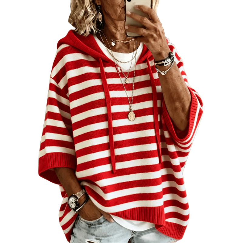 Women's oversized striped hoodie with hood, drawstrings and wide sleeves