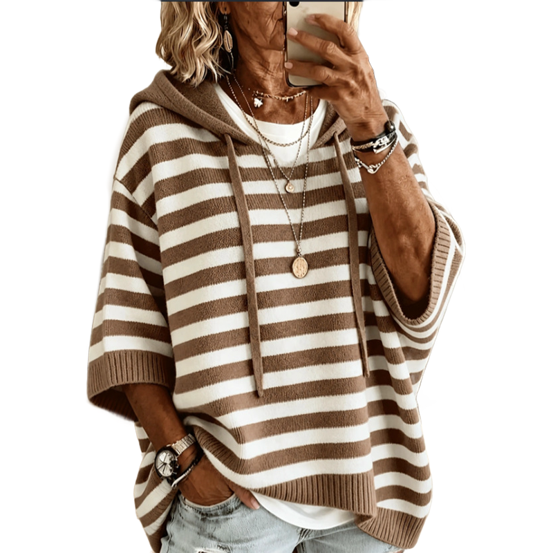 Women's oversized striped hoodie with hood, drawstrings and wide sleeves