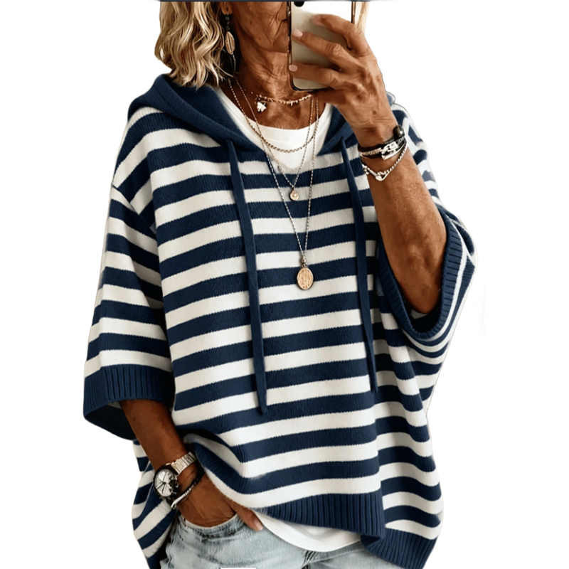 Women's oversized striped hoodie with hood, drawstrings and wide sleeves