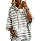 Women's oversized striped hoodie with hood, drawstrings and wide sleeves