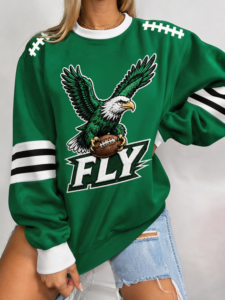 Women's green football graphic sweatshirt with eagle and football design