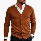 Men's V-neck cardigan with long sleeves and button front