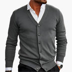 Men's V-neck cardigan with long sleeves and button front