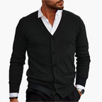 Men's V-neck cardigan with long sleeves and button front