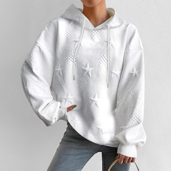 White textured hoodie with raised star pattern