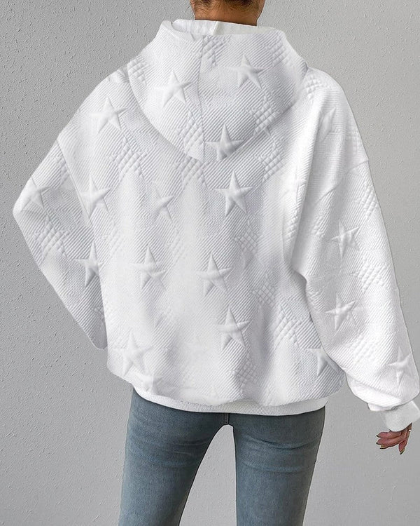White textured hoodie with raised star pattern