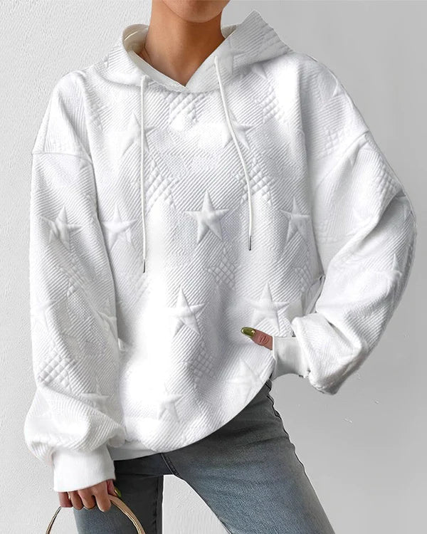 White textured hoodie with raised star pattern