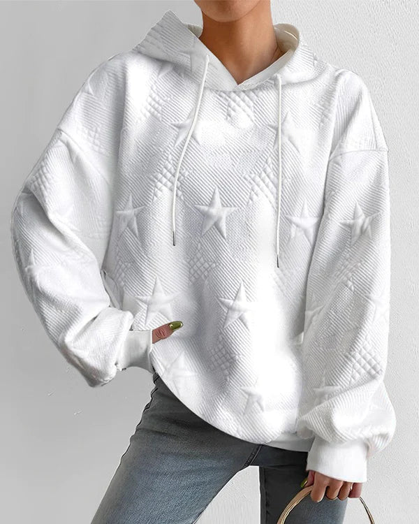 White textured hoodie with raised star pattern