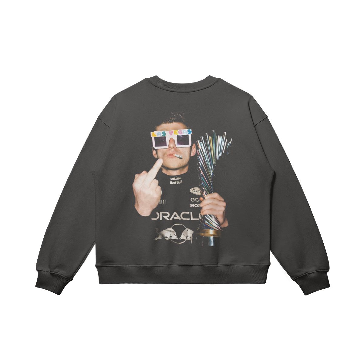 Men's crew neck sweater with Vegas motorsport graphic print