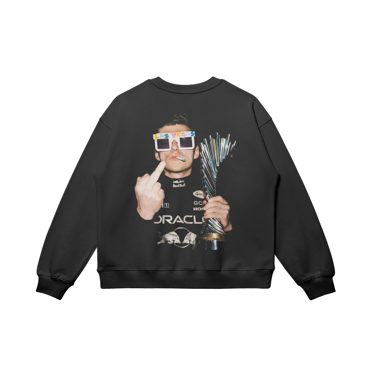 Men's crew neck sweater with Vegas motorsport graphic print