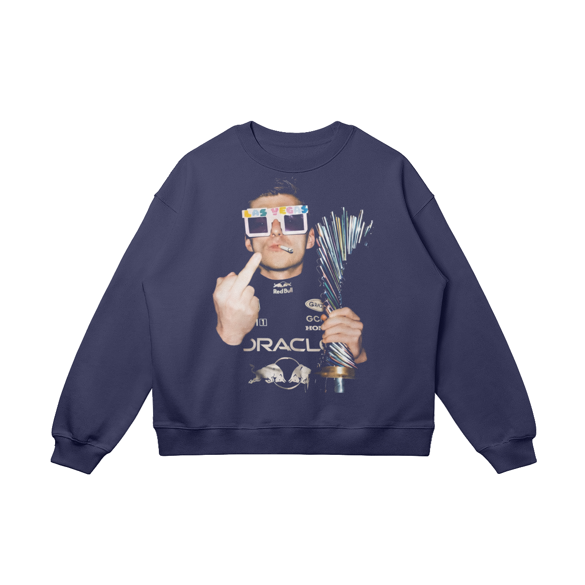 Men's crew neck sweater with Vegas motorsport graphic print