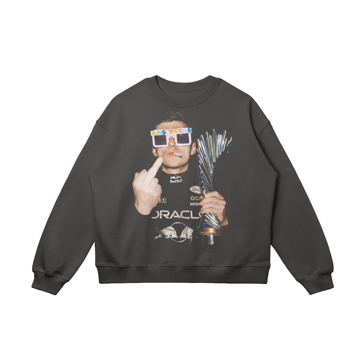 Men's crew neck sweater with Vegas motorsport graphic print