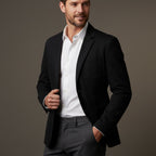 Men's blazer-style jacket with lapel collar and patch pockets