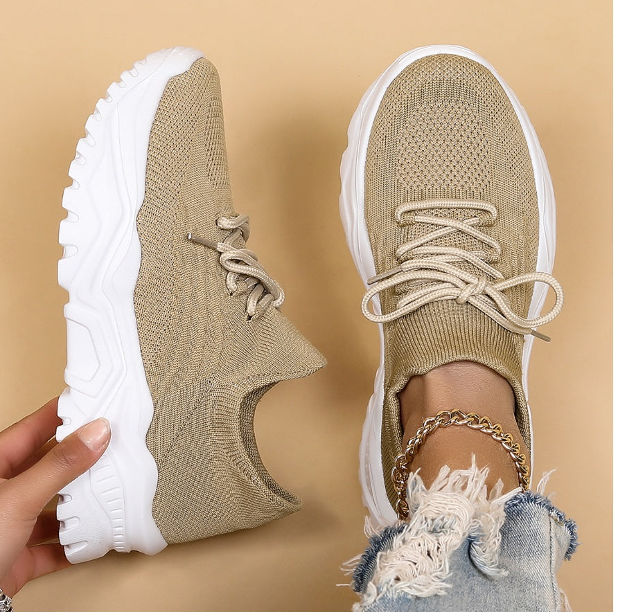 Women's orthopedic knit sneakers with lace-up front and ridged sole