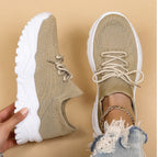 Women's orthopedic knit sneakers with lace-up front and ridged sole
