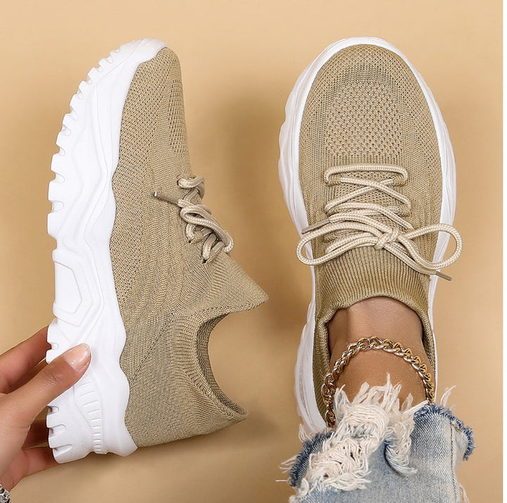 Women's orthopedic knit sneakers with lace-up front and ridged sole