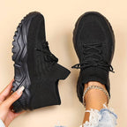 Women's orthopedic knit sneakers with lace-up front and ridged sole
