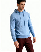 Men's plain knitted hooded sweatshirt with long sleeves and drawstrings