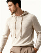 Men's plain knitted hooded sweatshirt with long sleeves and drawstrings