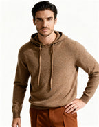 Men's plain knitted hooded sweatshirt with long sleeves and drawstrings