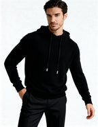 Men's plain knitted hooded sweatshirt with long sleeves and drawstrings