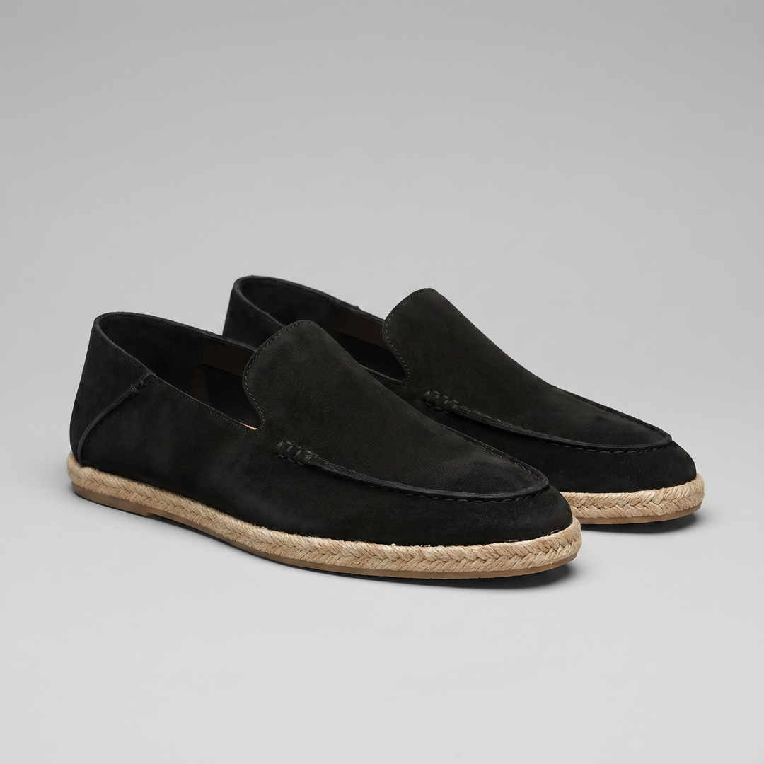 Men's slip-on espadrille loafers with rounded toes and braided soles