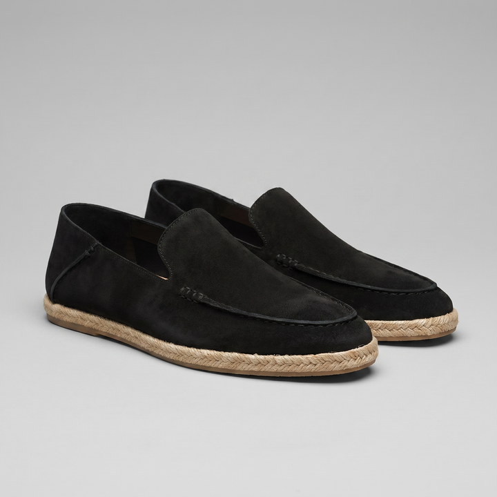Men's slip-on espadrille loafers with rounded toes and braided soles