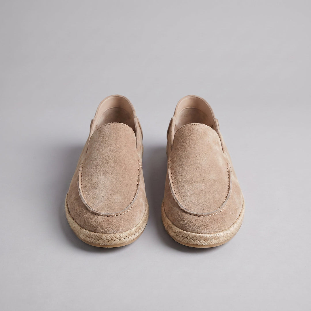 Men's slip-on espadrille loafers with rounded toes and braided soles