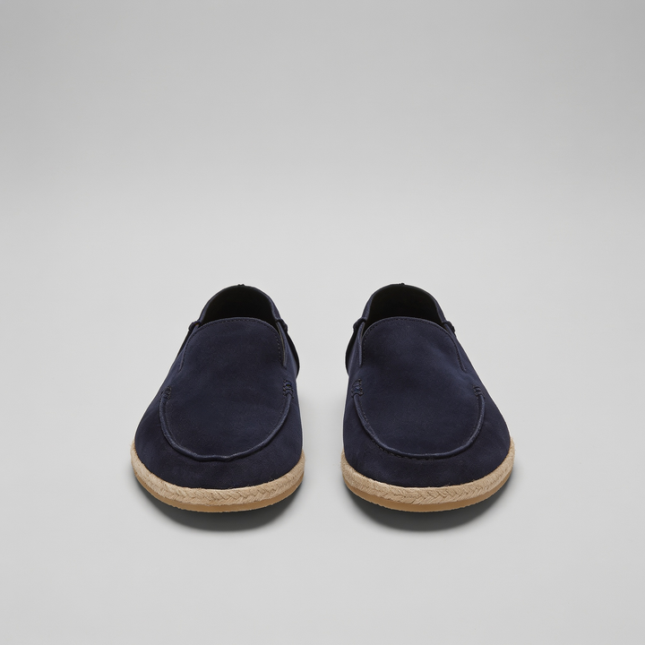 Men's slip-on espadrille loafers with rounded toes and braided soles