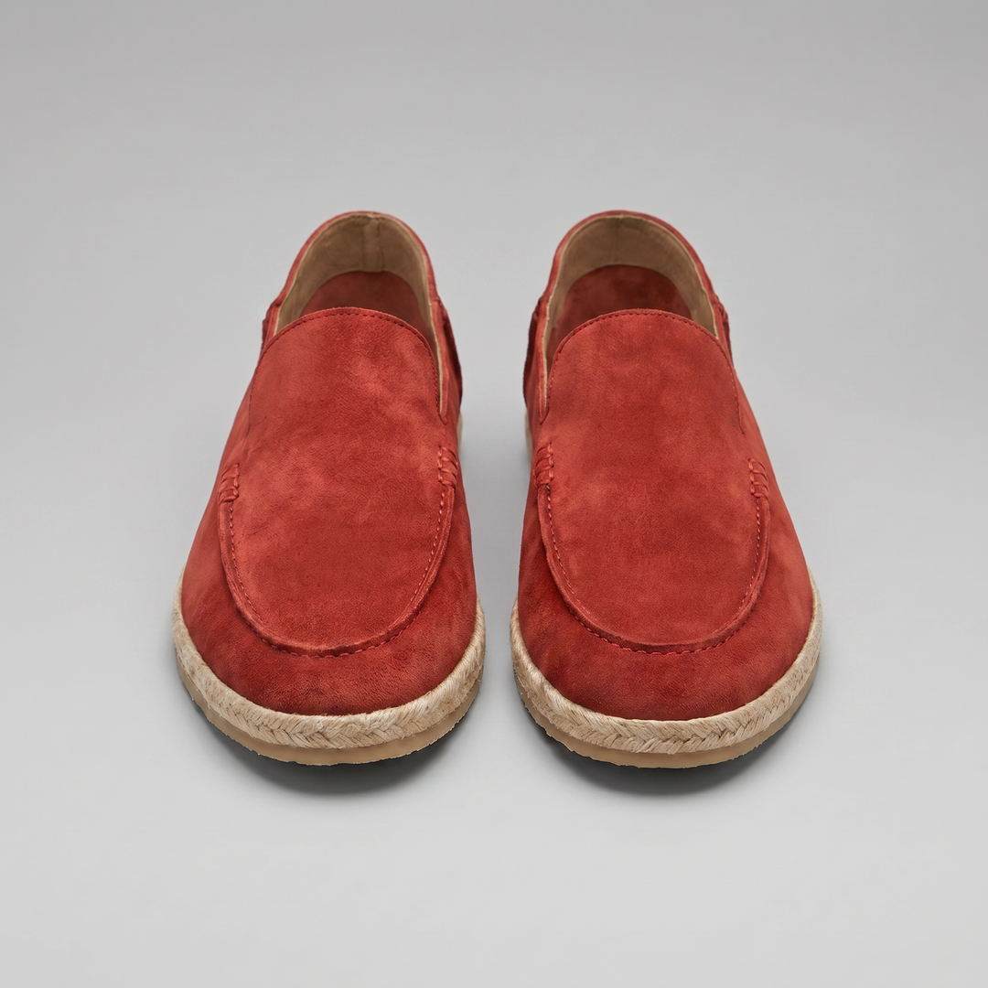 Men's slip-on espadrille loafers with rounded toes and braided soles