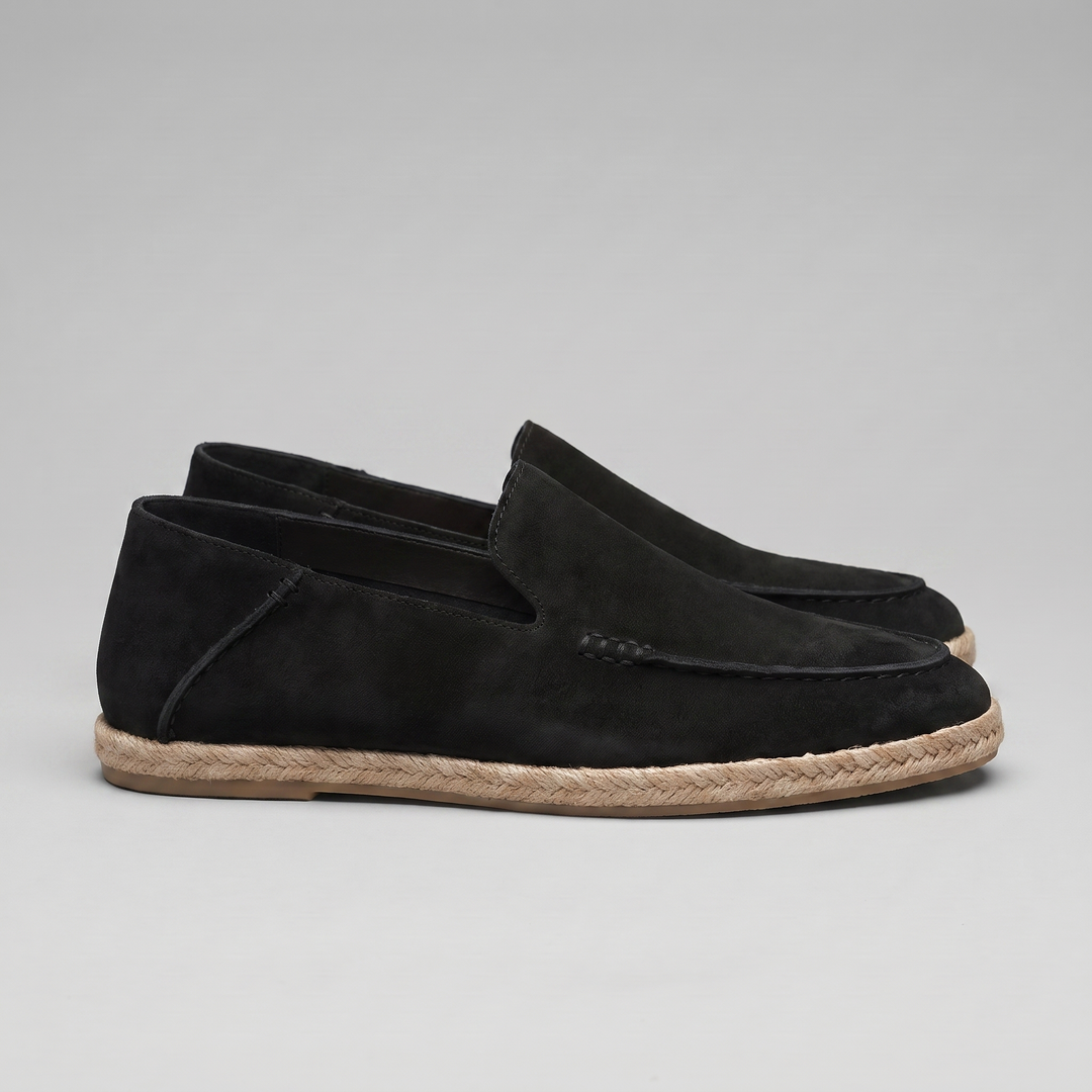 Men's slip-on espadrille loafers with rounded toes and braided soles