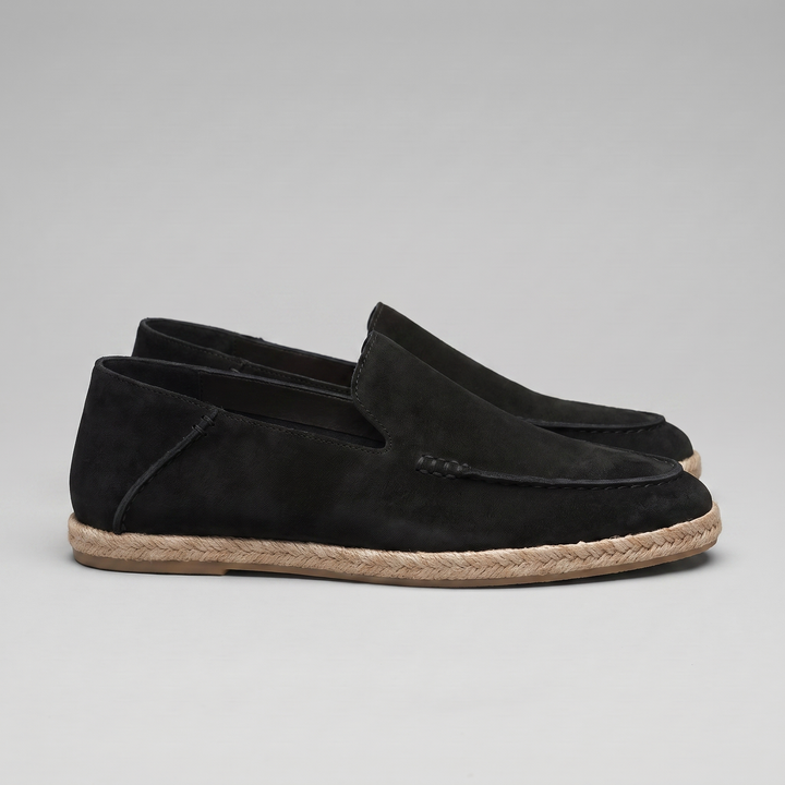 Men's slip-on espadrille loafers with rounded toes and braided soles