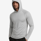 Men's long-sleeve hooded sun top with raglan sleeves