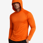 Men's long-sleeve hooded sun top with raglan sleeves
