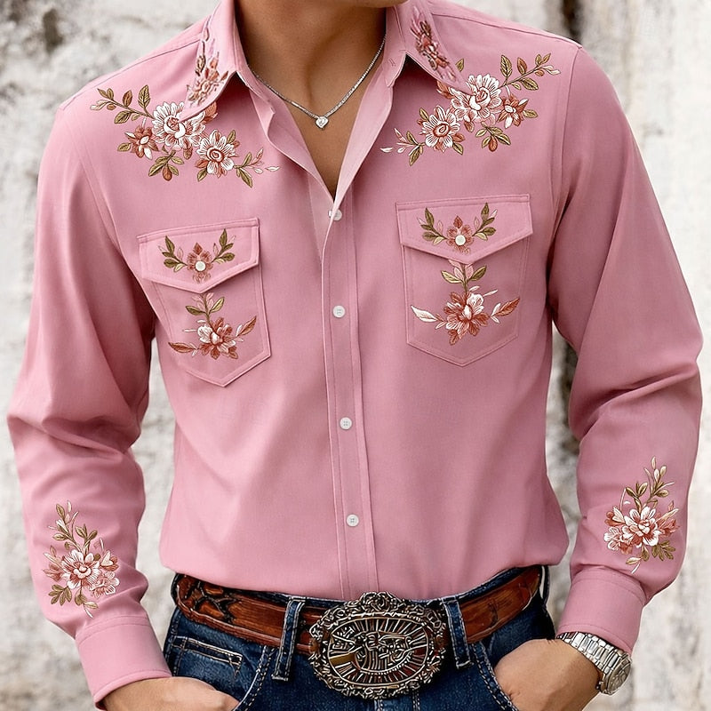Men's Floral Embroidered Western Shirt
