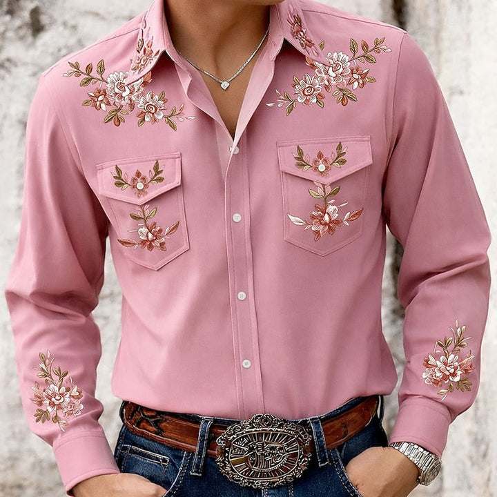 Men's Floral Embroidered Western Shirt