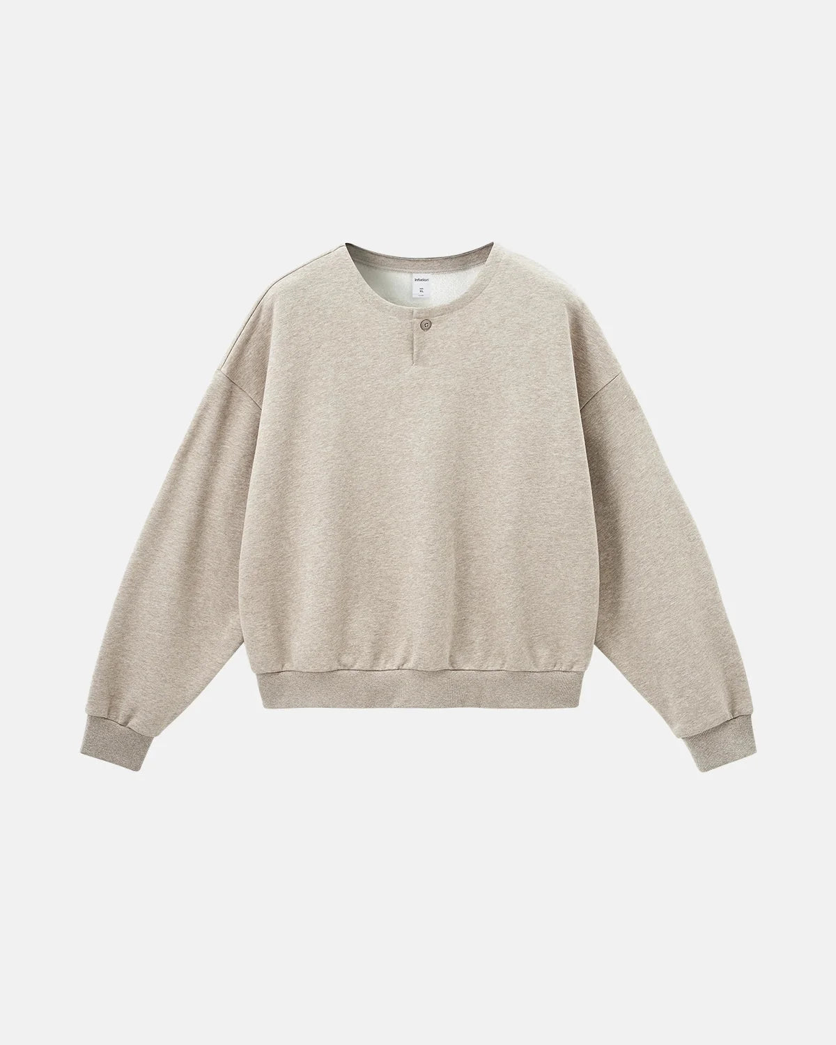 Boxy long sleeve Henley collar sweatshirt with ribbed cuffs and hem