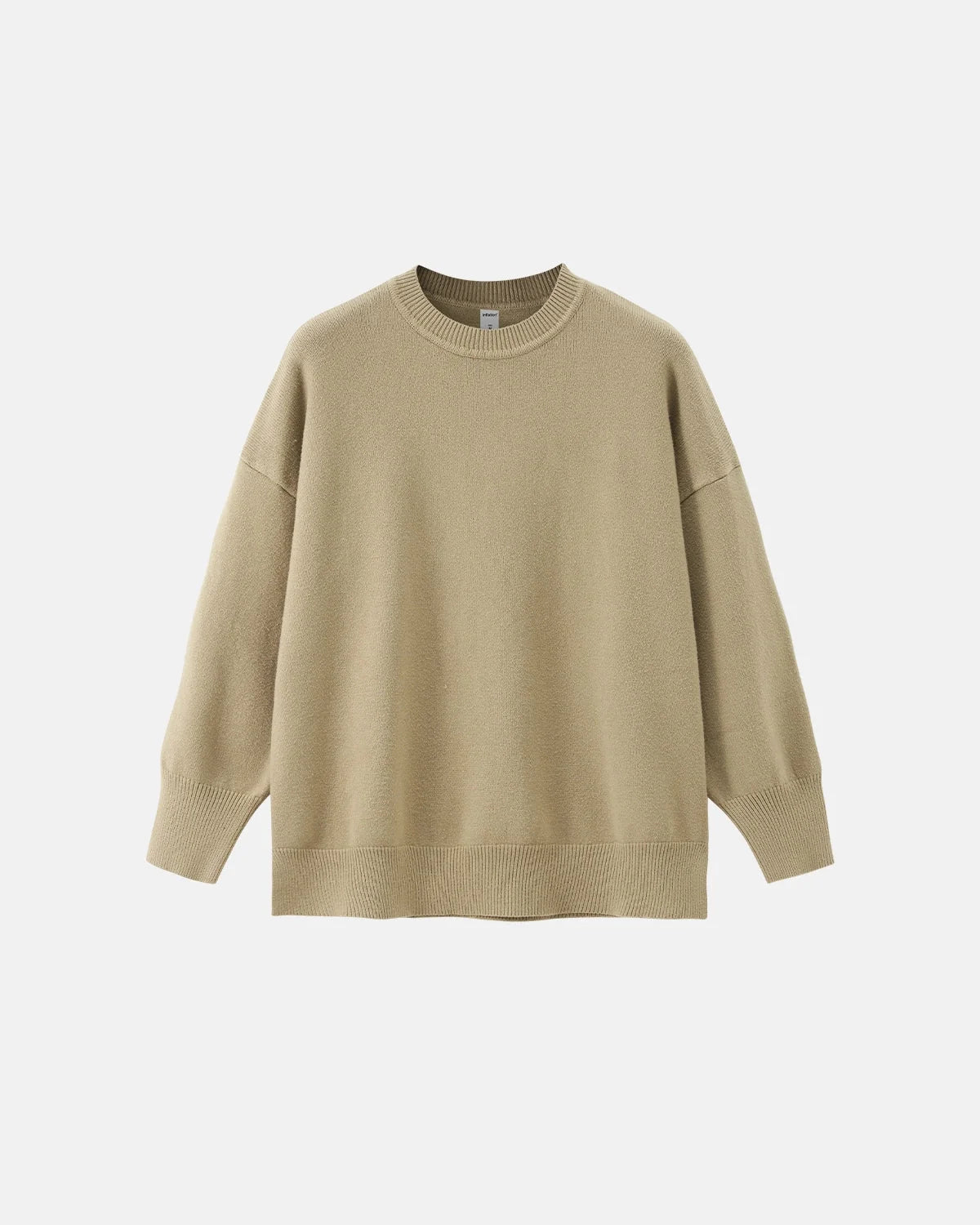 Men's plain crew neck knit sweater with long sleeves and ribbed trims