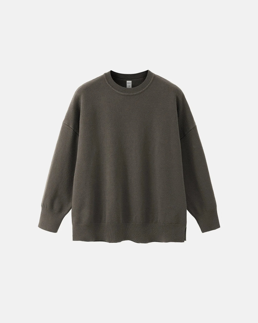 Men's plain crew neck knit sweater with long sleeves and ribbed trims