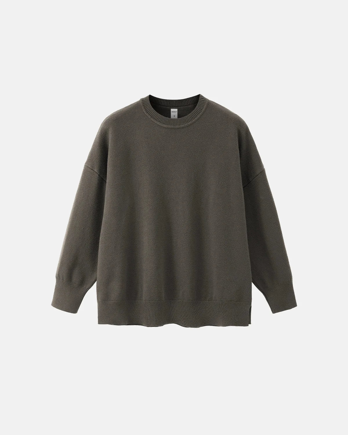 Men's plain crew neck knit sweater with long sleeves and ribbed trims