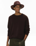 Men's plain crew neck knit sweater with long sleeves and ribbed trims