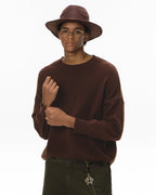 Men's plain crew neck knit sweater with long sleeves and ribbed trims