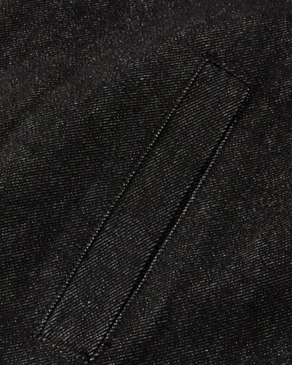 Men's black cropped denim jacket with high collar and asymmetric button front