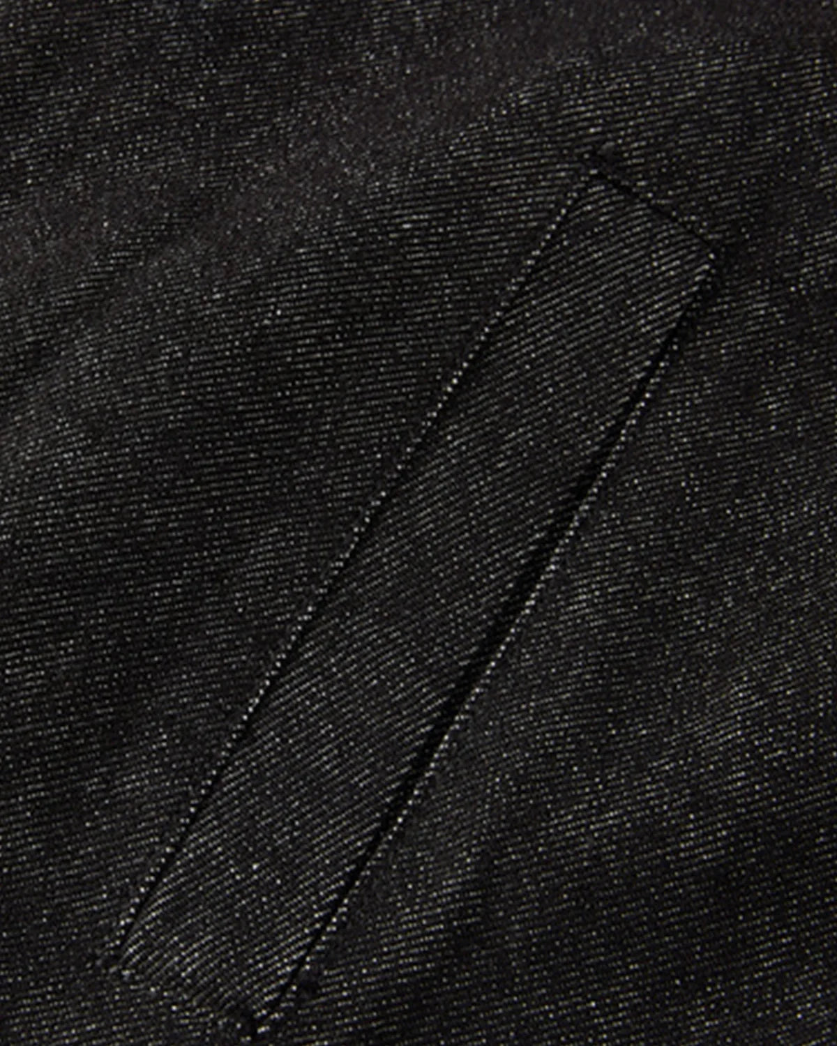 Men's black cropped denim jacket with high collar and asymmetric button front