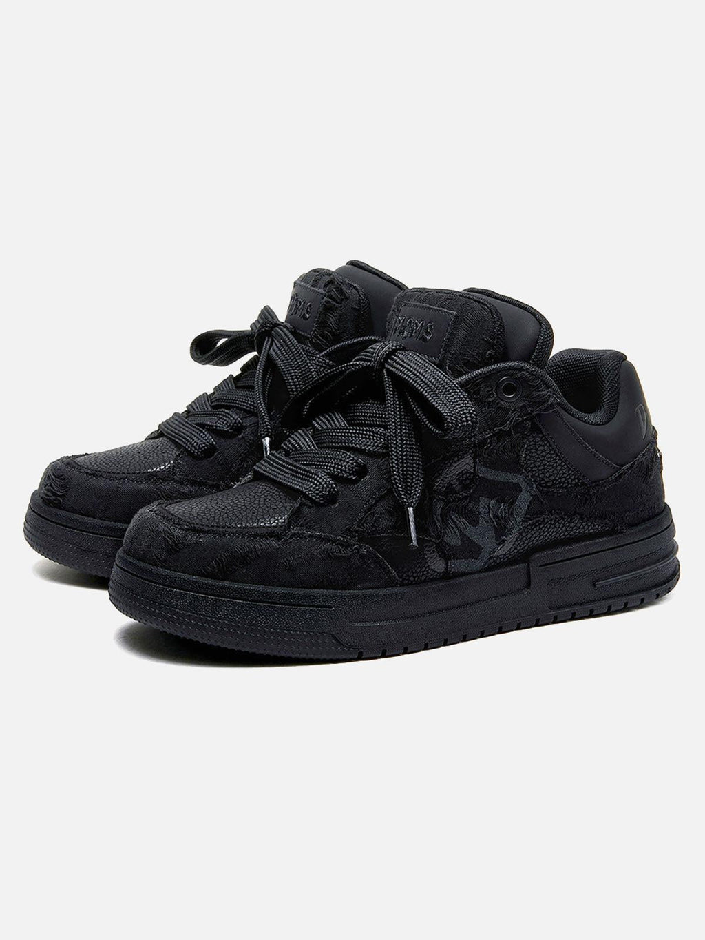 Black high-top skate trainers with textured panels and lace-up fastening
