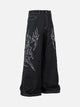 Men's black wide-leg jeans with white flame embroidery