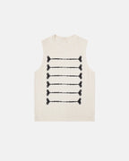 Women's sleeveless ribbed knit tank top with embroidered front rows