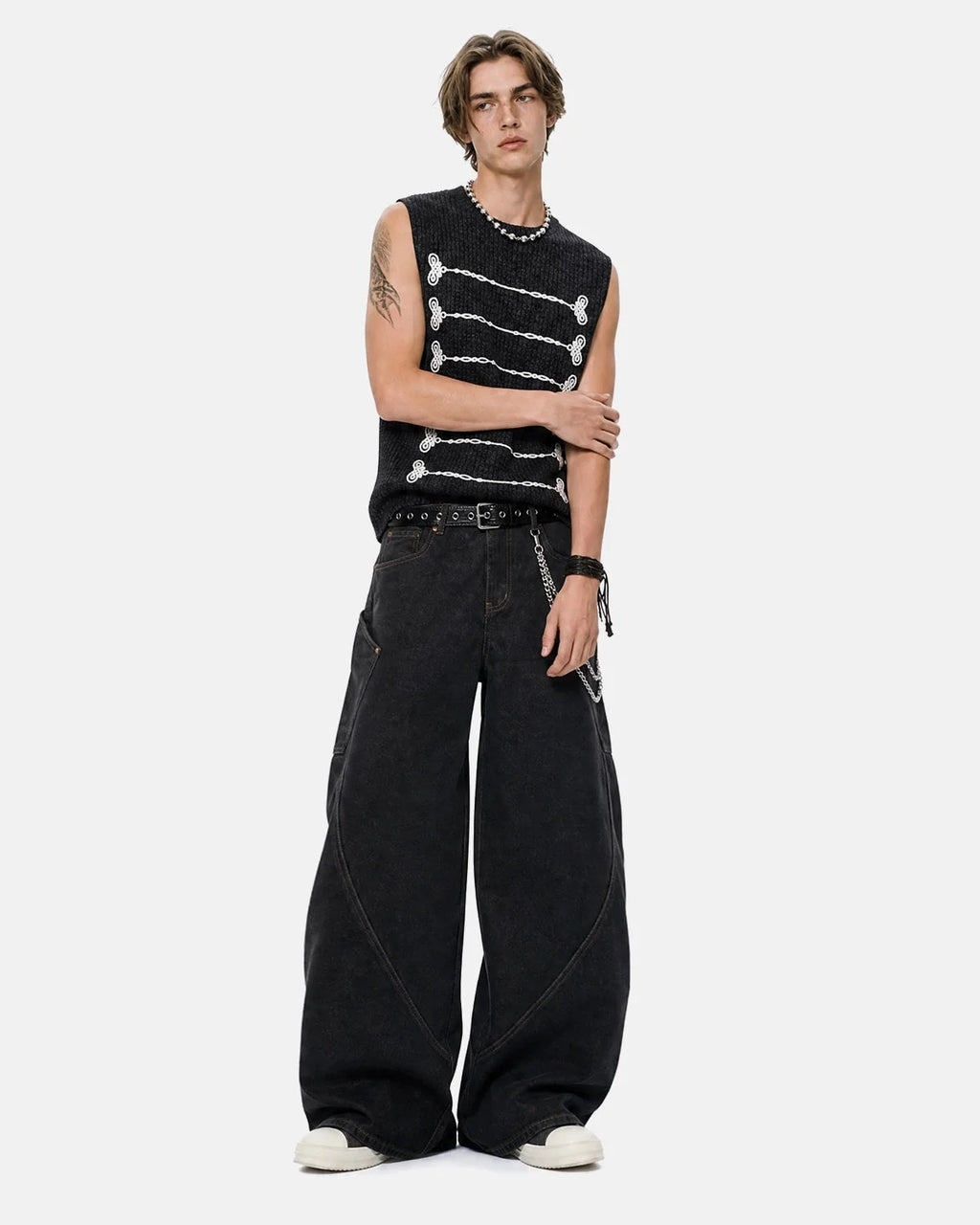 Women's sleeveless ribbed knit tank top with embroidered front rows