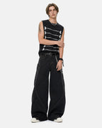 Women's sleeveless ribbed knit tank top with embroidered front rows