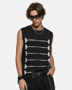 Women's sleeveless ribbed knit tank top with embroidered front rows